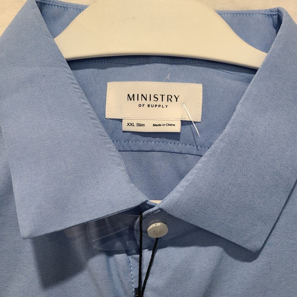 NWT Ministry of Supply Men’s Aero Dress Shirt XXL Slim Blue Button Front Perform - Picture 6 of 11